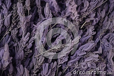 Dried lavender closeup background on table. Generate Ai Stock Photo