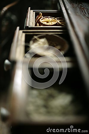 Dried lemon slices in vintage shelve Stock Photo