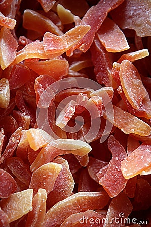 Dried papaya fruit with sugar pattern Stock Photo