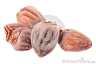 Dried persimmon isolated on white background. Dried fruit snack. Stock Photo