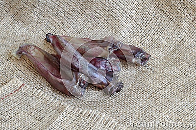 Dried rabbit ears for pets Stock Photo