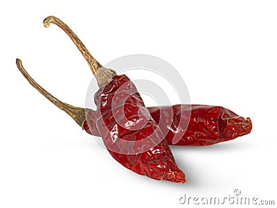 Dried red hot peppers isolated on white. Stock Photo