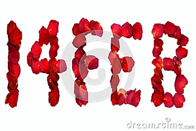 Dried rose petals spelling out, 14 Feb Stock Photo