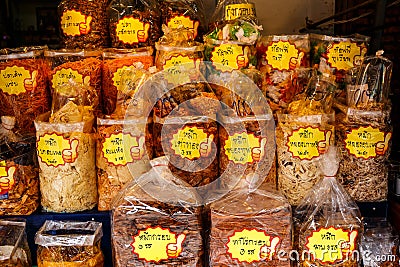 Dried seafood packaged in bags for sale Editorial Stock Photo