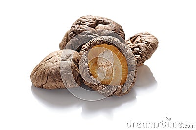 Dried shiitake mushrooms, white background, asia food Stock Photo