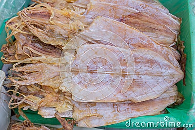 Dried squid for food sale at Mahachai market Stock Photo