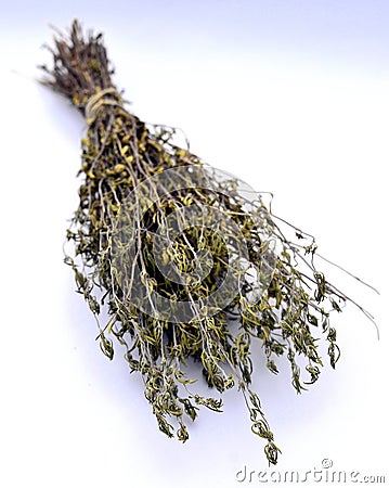 Dried thyme bundle on a white background Stock Photo