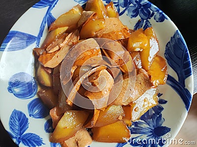 dried tofu scrambled with Bottle gourd Stock Photo