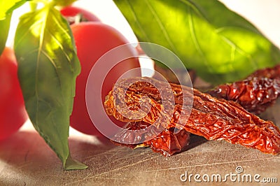 Dried Tomato and fresh Tomato Stock Photo