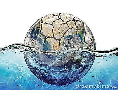 Dried up planet immersed in the waters of world ocean Stock Photo