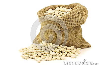 Dried white beans in a burlap bag Stock Photo