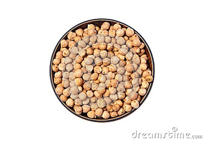 Dried White chickpeas, White Chana, Dried Chickpea Lentils, Pakistani/Indian beans in wooden bowl isolated on white Background Stock Photo