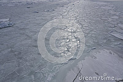 Drift ice in the offing of the Abashiri port, Hokkaido, Japan Stock Photo