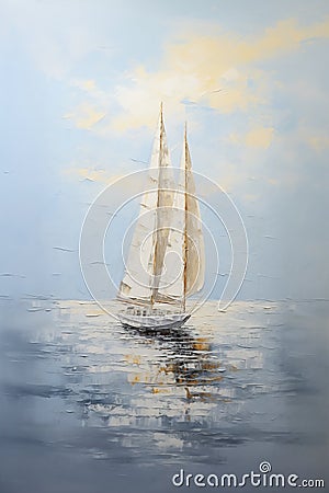 Drifting Dreams: A Serene Sailboat Journey through Ocean, Sky, a Stock Photo