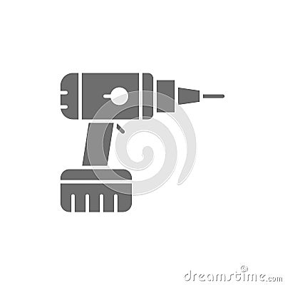 Drill, drilling machine, building tools grey icon. Vector Illustration