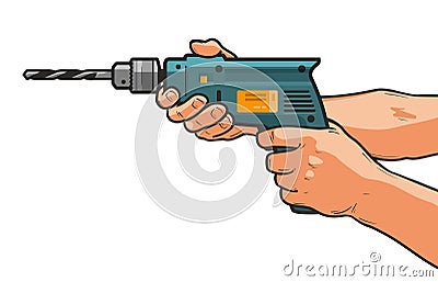 Drill in hand. Building, repair, housework, construction tool concept. Cartoon vector illustration Vector Illustration