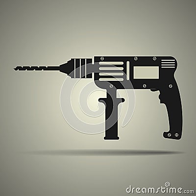 Drill icon in flat design, black and white colors Vector Illustration