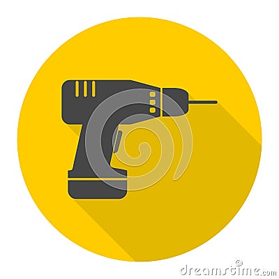 Drill icon with long shadow Vector Illustration