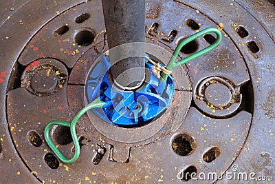 Drill pipe and slip in the rotary table Stock Photo