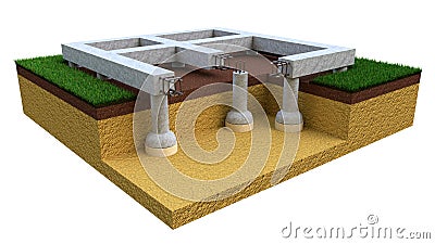 drilled belled foundation - isolated conceptual industrial 3D illustration Stock Photo