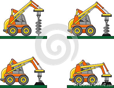 Drilling equipment. Heavy construction machines. Vector illustration Cartoon Illustration