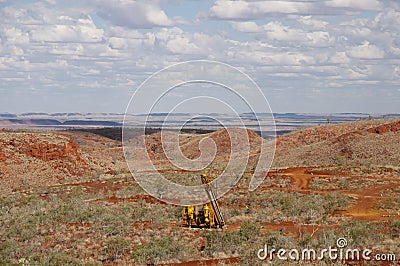 Drilling Field for Iron Ore Exploration - Pilbara - Australia Stock Photo