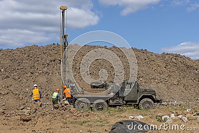 Drilling machine at the construction site Editorial Stock Photo