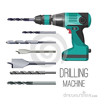 Drilling machine or hand drill fitted with cutting or driving tool Vector Illustration