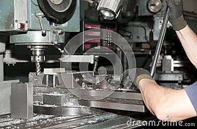 Drilling and milling CNC in workshop Stock Photo