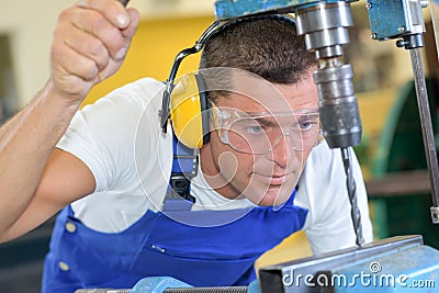 Drilling with noise protection Stock Photo