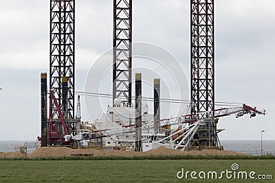 Drilling platform that is in dock in Grenaa. great machinery for Editorial Stock Photo