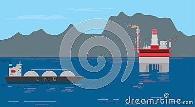 Drilling platform and gas tanker Vector Illustration