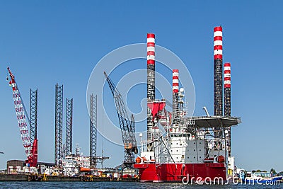 Drilling platform in the port of Amsterdam Editorial Stock Photo