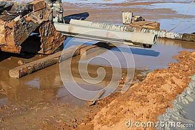 Drilling rig. Drilling deep wells. Additional equipment and mechanisms for the drilling. Stock Photo