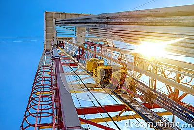 Drilling rig in oil field for drilled into subsurface in order to produced crude, inside view. Stock Photo