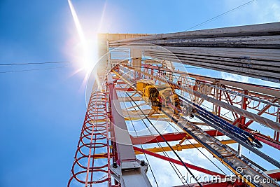 Drilling rig in oil field for drilled into subsurface in order to produced crude, inside view. Stock Photo