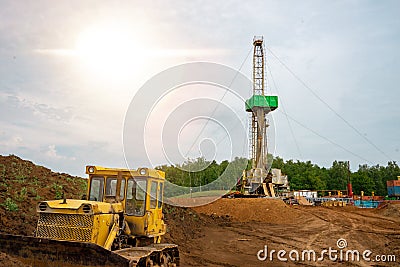 Drilling rig in oil field for drilled into subsurface in order to produced crude, inside view. Stock Photo