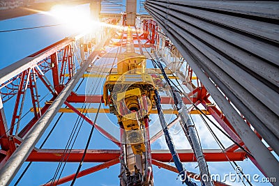 Drilling rig in oil field for drilled into subsurface in order to produced crude, inside view. Stock Photo