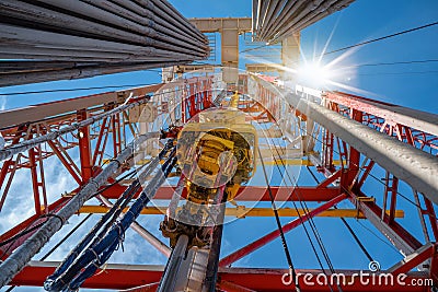 Drilling rig in oil field for drilled into subsurface in order to produced crude, inside view. Stock Photo