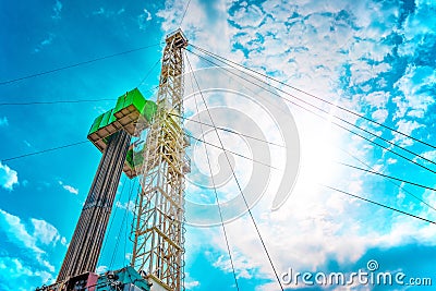 Drilling rig in oil field for drilled into subsurface in order to produced crude, inside view Stock Photo