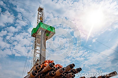 Drilling rig in oil field for drilled into subsurface in order to produced crude, inside view. Stock Photo