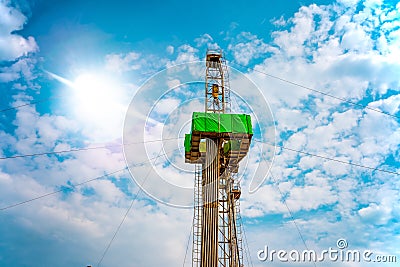 Drilling rig in oil field for drilled into subsurface in order to produced crude, inside view. Stock Photo