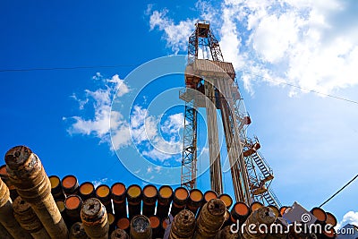 Drilling rig in oil field for drilled into subsurface in order to produced crude, inside view. Petroleum Industry. Onshore Stock Photo