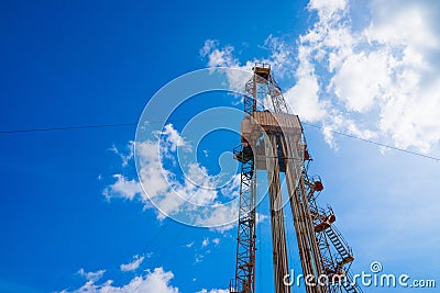 Drilling rig in oil field for drilled into subsurface in order to produced crude, inside view. Petroleum Industry. Onshore Stock Photo