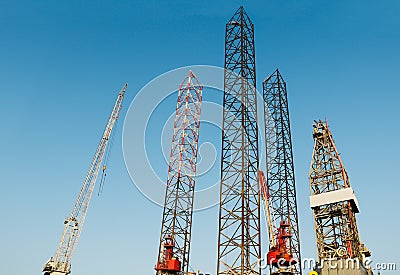 Drilling rig in oil field for drilled into subsurface in order to produced crude inside view Stock Photo