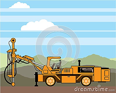 Drilling Rig Tractor Vehicle Machinery Vector Illustration