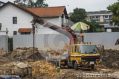 Drilling rigs for the construction of building foundations. Construction work. Drilling pile foundations under the Editorial Stock Photo
