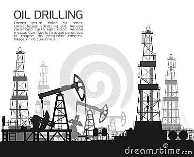 Drilling rigs and oil pumps on white Vector Illustration