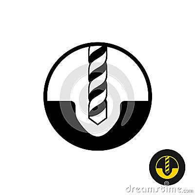 Drilling symbol. Black drill bit with hole in a surface icon. Vector Illustration