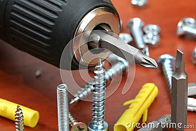 Drills, screws & Plugs Stock Photo